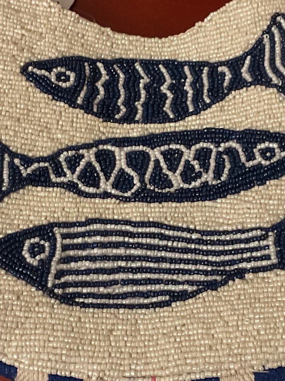 NWT Sardines Micro Beaded Blue White striped canvas Bag